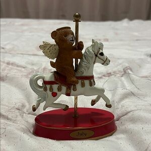 Hobby Lobby Brown Bear on White Carousel Horse Figurine